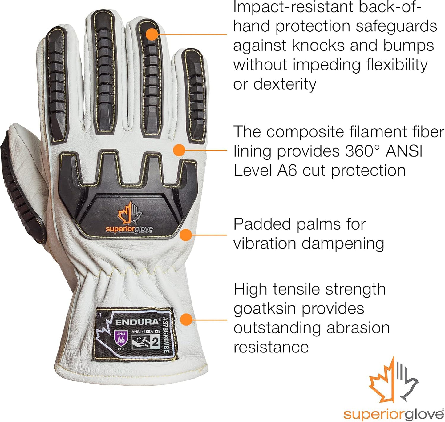 Endura Goatskin Leather Work Gloves Arc Flash Cut Resistant Safety Hand Protection