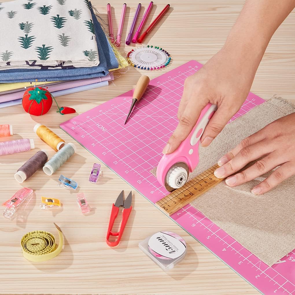 18"x12" Thickened Self Healing Cutting Mat, A3 Rotary Cutting Sewing Mat for Crafts, Double Sided 5-Ply Table Cutting Board for Fabric Quilting Art Hobby Project, Pink/Purple