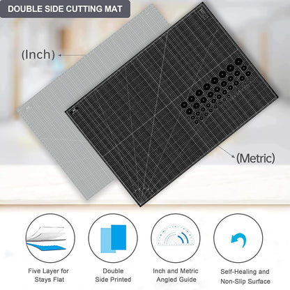 18"x12" Thickened Self Healing Cutting Mat, A3 Rotary Cutting Sewing Mat for Crafts, Double Sided 5-Ply Table Cutting Board for Fabric Quilting Art Hobby Project, Pink/Purple