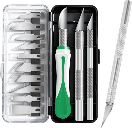 16 Pcs Professional Craft Knife Set, Precision Craft Knife with Assorted Blades, Razor Sharp with Case for Carving, Wood, Modeling, DIY, Scrapbooking, and Art Projects (Green)