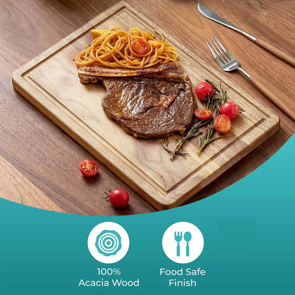 Wooden Cutting Board Set -Reversible Acacia Wood Kitchen Chopping Boards with Juice Groove for Meat, Fruits, Vegetables & Cheese - Durable & Eco-Friendly Food Prep Boards (6)