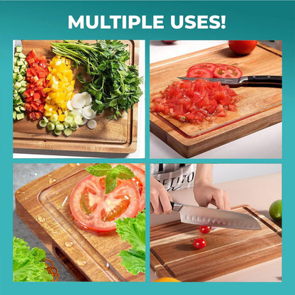 Wooden Cutting Board Set -Reversible Acacia Wood Kitchen Chopping Boards with Juice Groove for Meat, Fruits, Vegetables & Cheese - Durable & Eco-Friendly Food Prep Boards (6)