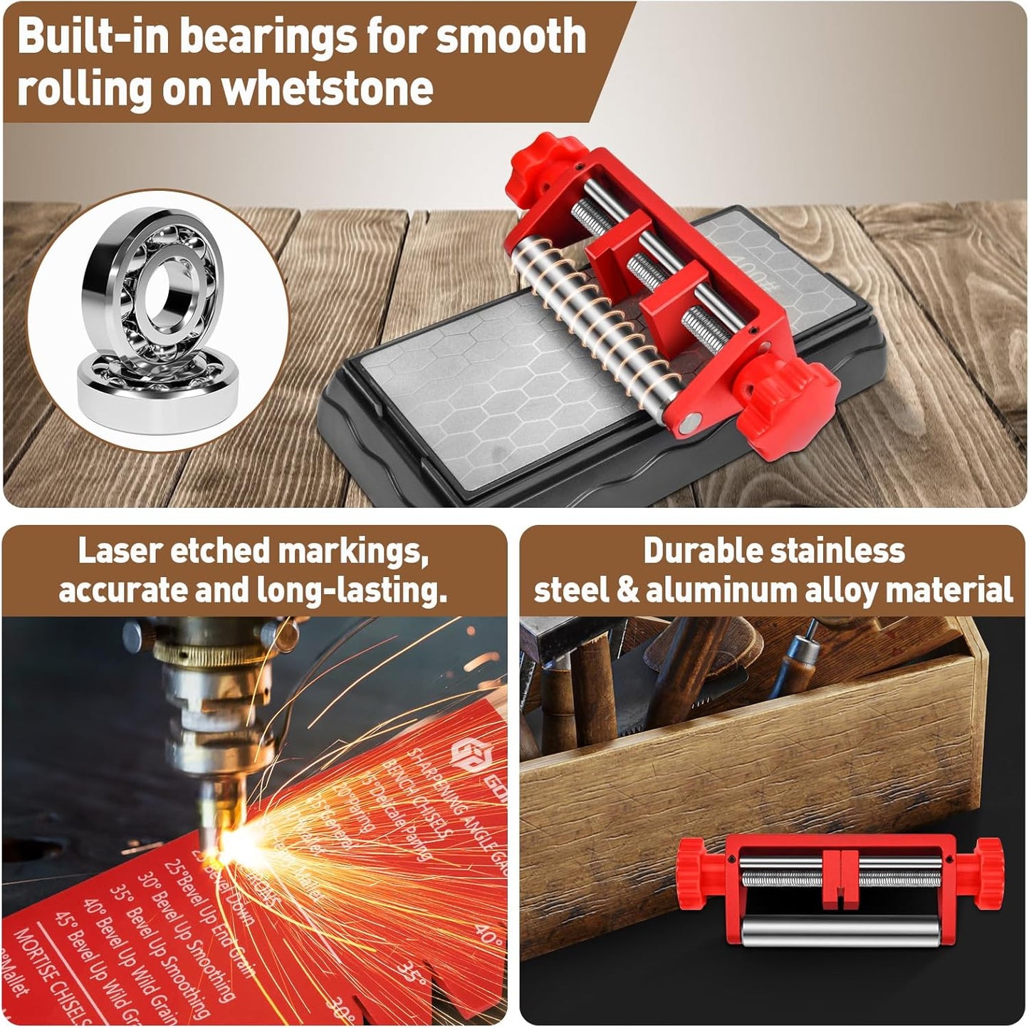 Chisel Sharpening Jig, Wood Honing Guide for Chisels and Planes Width 0.1" to 2.8" with Sharpening Angle Fixture, Angle Gauge from 10° to 45°(With 1 Sharpening Stone)