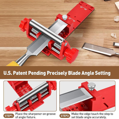 Chisel Sharpening Jig, Wood Honing Guide for Chisels and Planes Width 0.1" to 2.8" with Sharpening Angle Fixture, Angle Gauge from 10° to 45°(With 1 Sharpening Stone)