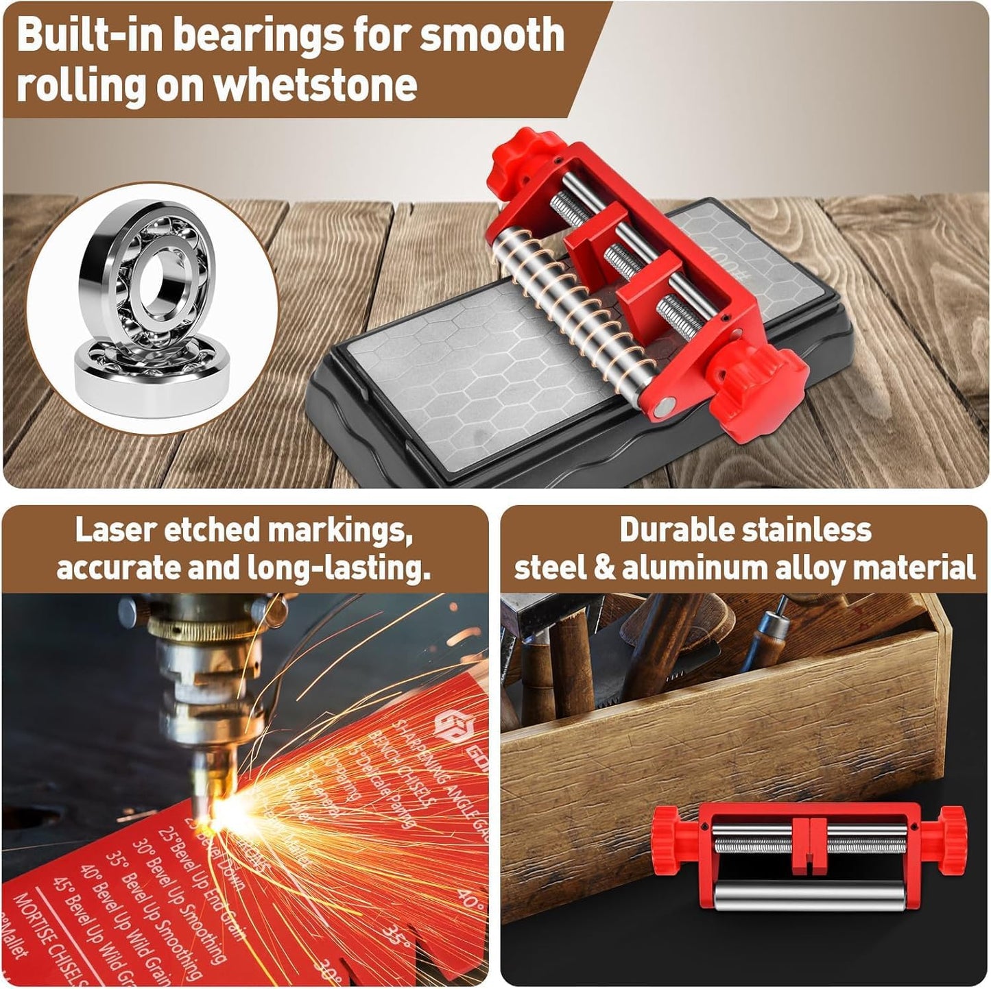 Chisel Sharpening Jig, Wood Honing Guide for Chisels and Planes Width 0.1" to 2.8" with Sharpening Angle Fixture, Angle Gauge from 10° to 45°(With 1 Sharpening Stone)