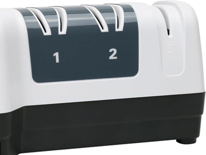 Hybrid Knife Sharpeners for 20-Degree Straight and Serrated Knives Combines Electric and Manual Sharpening With 100-Percent Diamond Abrasives And Precision Angle Guides, 3-Stage, White