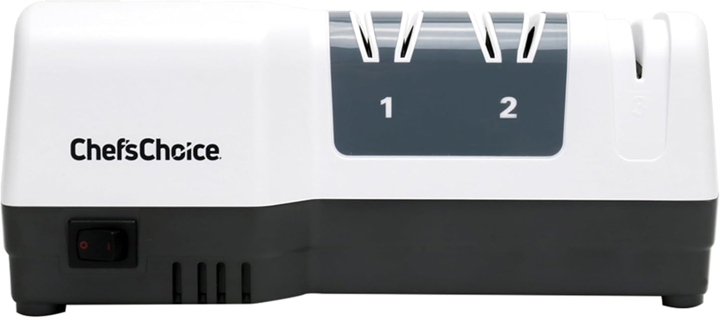 Hybrid Knife Sharpeners for 20-Degree Straight and Serrated Knives Combines Electric and Manual Sharpening With 100-Percent Diamond Abrasives And Precision Angle Guides, 3-Stage, White