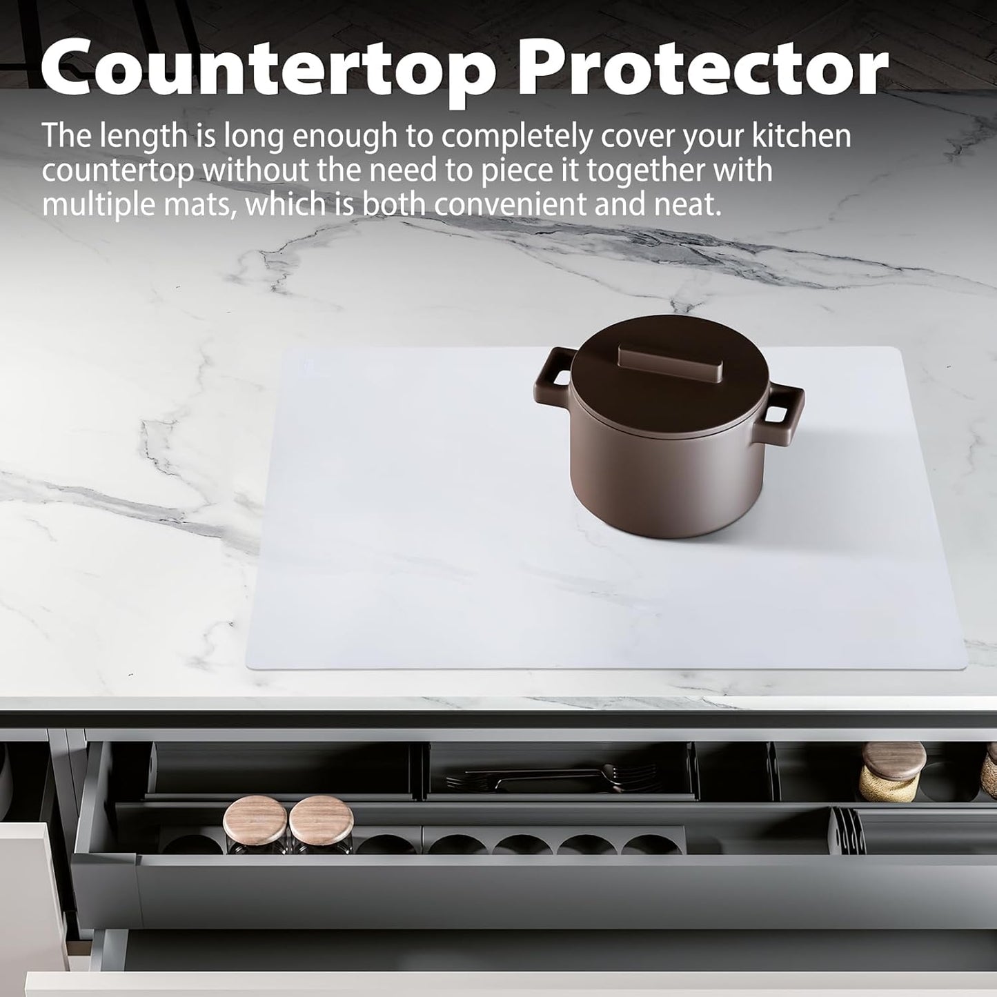 Thick Silicone Counter Mat Large 23.4"by15.6", Heat Resistant Mat for Kitchen Table/Countertop Protector/Non Stick Pastry Baking Placemats, Silicone Pad for Crafts Kids White Translucent