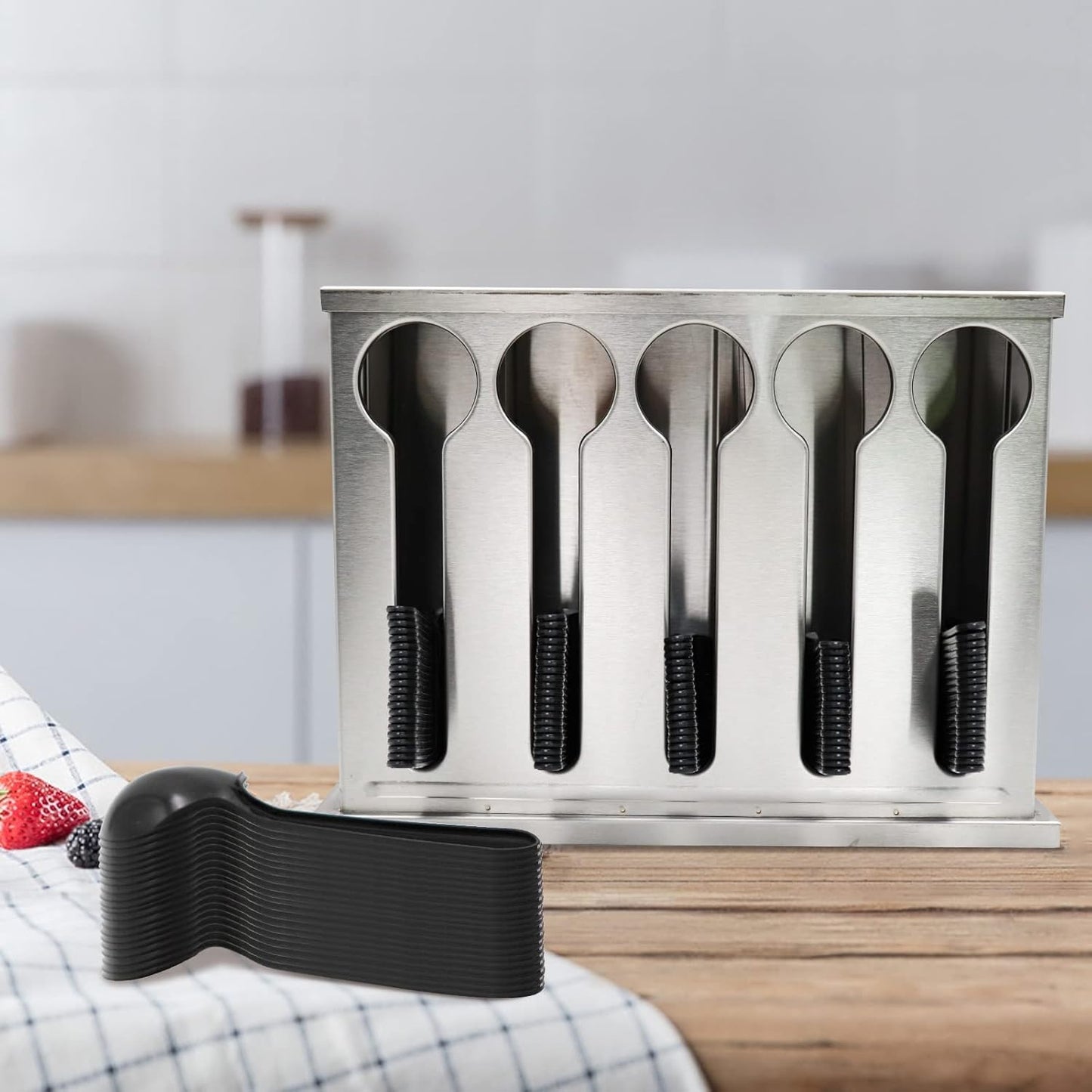 Utensil Dispenser, 3 Compartment Stainless Cutlery Organizer, Plastic Silverware Holder Caddy, Forks Spoons Knives Dispenser, Flatware Organizer for Restaurant Party Buffet Table Kitchen CounterTop