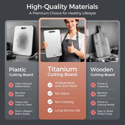 Titanium Cutting Board Set of 3, 100% Pure Titanium Cutting Boards for Kitchen, Non-Toxic, Double-Sided Chopping Boards for Raw & Cooked Food, Handles Included, Dishwasher Safe(M+L+XL)