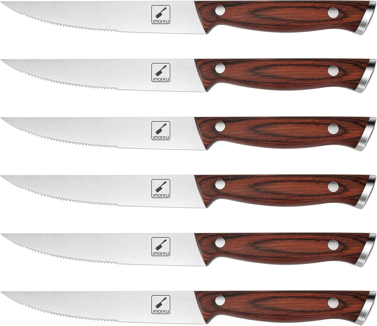Japanese Steak Knives, Steak Knives Set of 8,Stainless Steel Serrated Steak Knife,Steak Knife with Pakkawood Ergonomic Handle,Gift for Men and Women