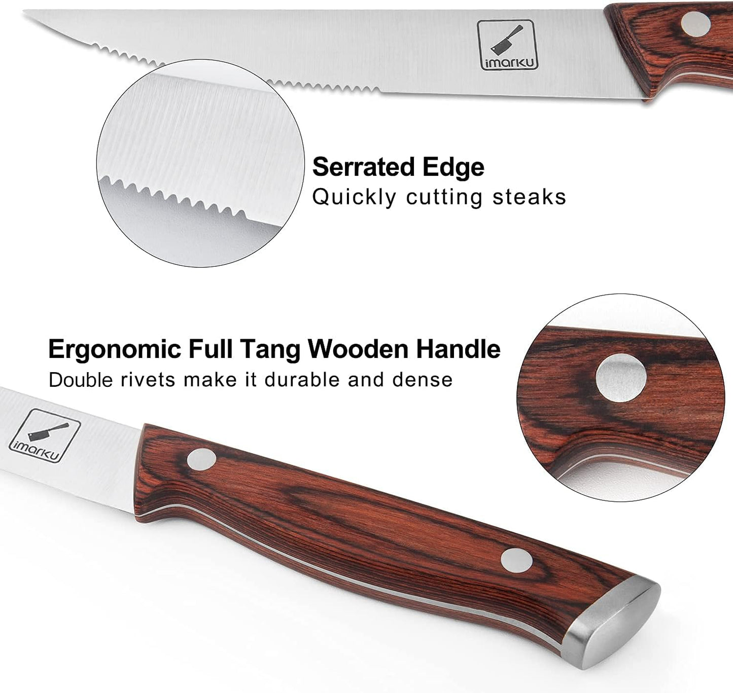 Japanese Steak Knives, Steak Knives Set of 8,Stainless Steel Serrated Steak Knife,Steak Knife with Pakkawood Ergonomic Handle,Gift for Men and Women