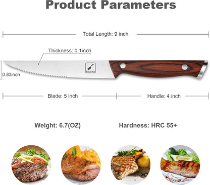 Japanese Steak Knives, Steak Knives Set of 8,Stainless Steel Serrated Steak Knife,Steak Knife with Pakkawood Ergonomic Handle,Gift for Men and Women