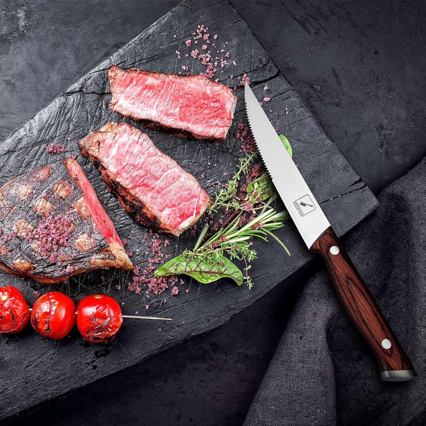 Japanese Steak Knives, Steak Knives Set of 8,Stainless Steel Serrated Steak Knife,Steak Knife with Pakkawood Ergonomic Handle,Gift for Men and Women