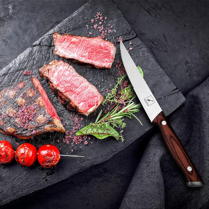 Japanese Steak Knives, Steak Knives Set of 8,Stainless Steel Serrated Steak Knife,Steak Knife with Pakkawood Ergonomic Handle,Gift for Men and Women