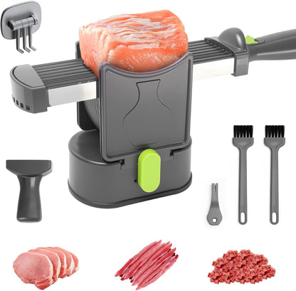 Fresh meat slicer Thickness adjustable 2 or 4 mm 17 blades can cut 18 slices of meat Manual meat slicer Beef Pork Lamb slicer for home cooking BBQ hotpot Quick slicing shredding dicing (gray)