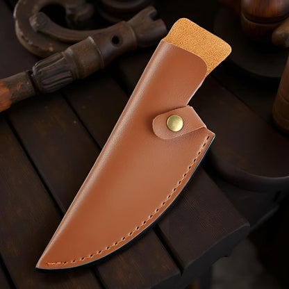 Viking Style Hand Forged Butcher Knife 7" – Curved Boning Knife with Leather Sheath & Sharpening Rod, High Carbon Steel Meat Cutting Knife for Kitchen, BBQ, Camping & Hunting