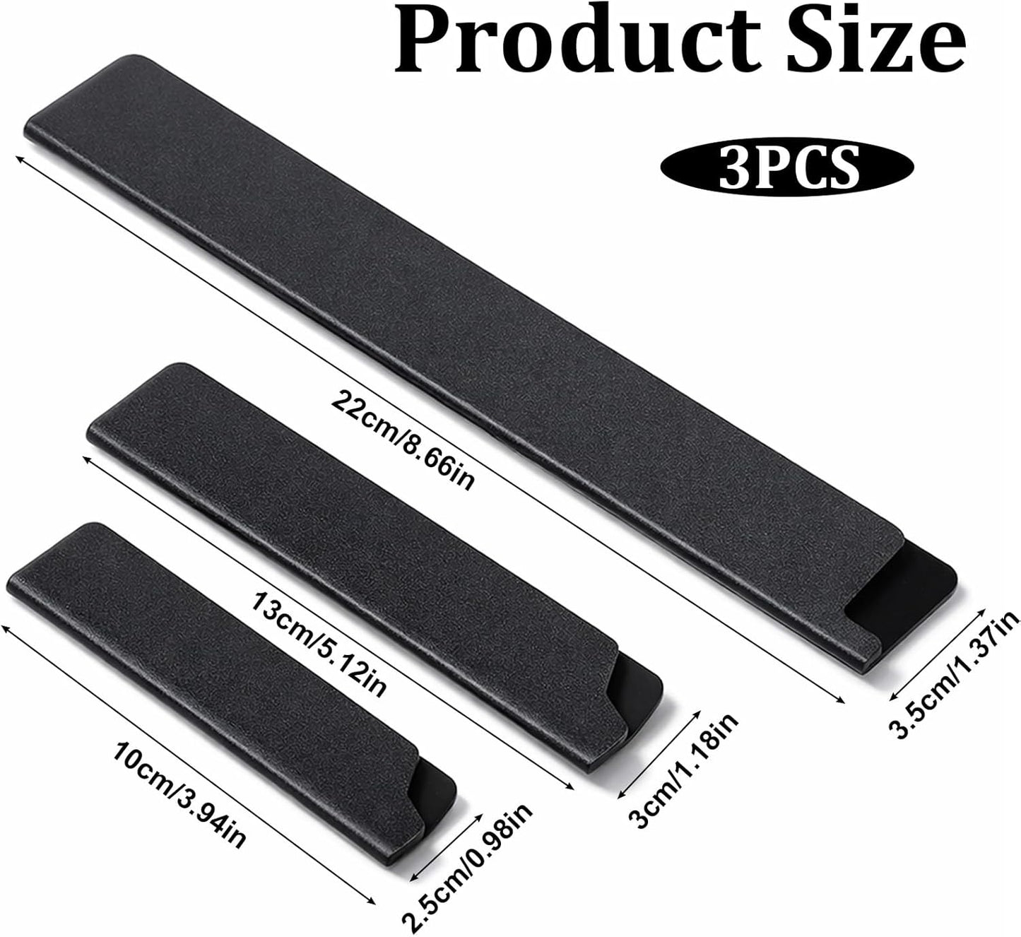 3PCS Knife Edge Guards Set, Knife Sleeves Abs Kitchen Knives Sheath, Universal Blade Covers, Chef Knives Protector Sleeve for Home Kitchen, Black