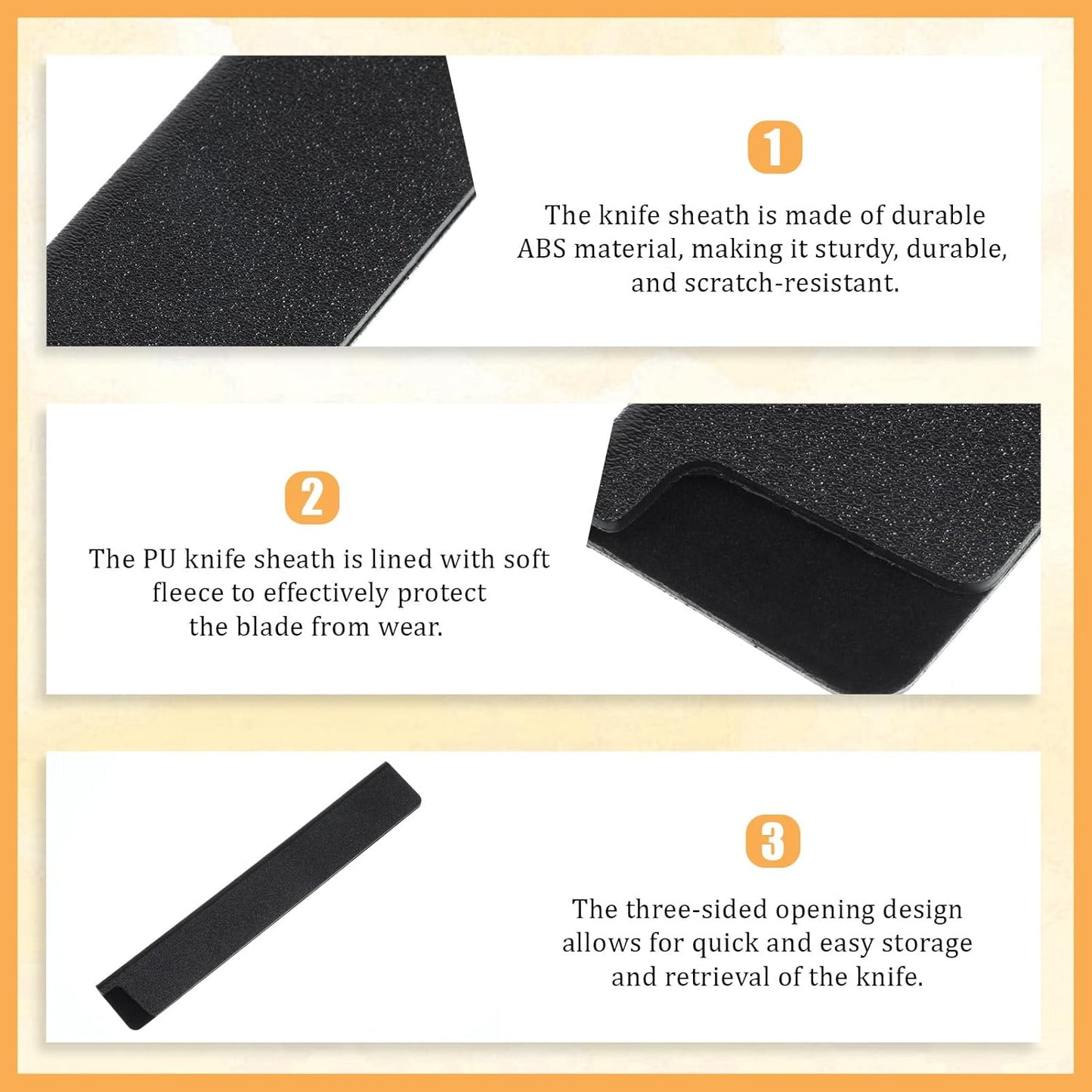 3PCS Knife Edge Guards Set, Knife Sleeves Abs Kitchen Knives Sheath, Universal Blade Covers, Chef Knives Protector Sleeve for Home Kitchen, Black