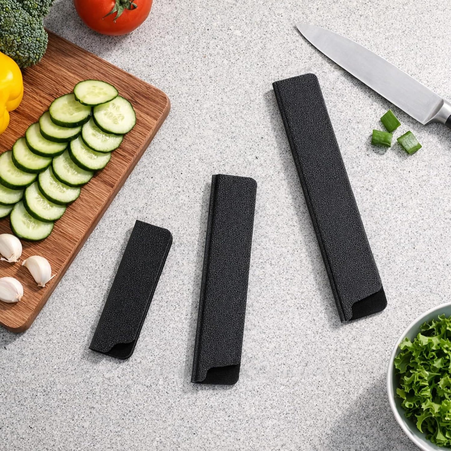 3PCS Knife Edge Guards Set, Knife Sleeves Abs Kitchen Knives Sheath, Universal Blade Covers, Chef Knives Protector Sleeve for Home Kitchen, Black