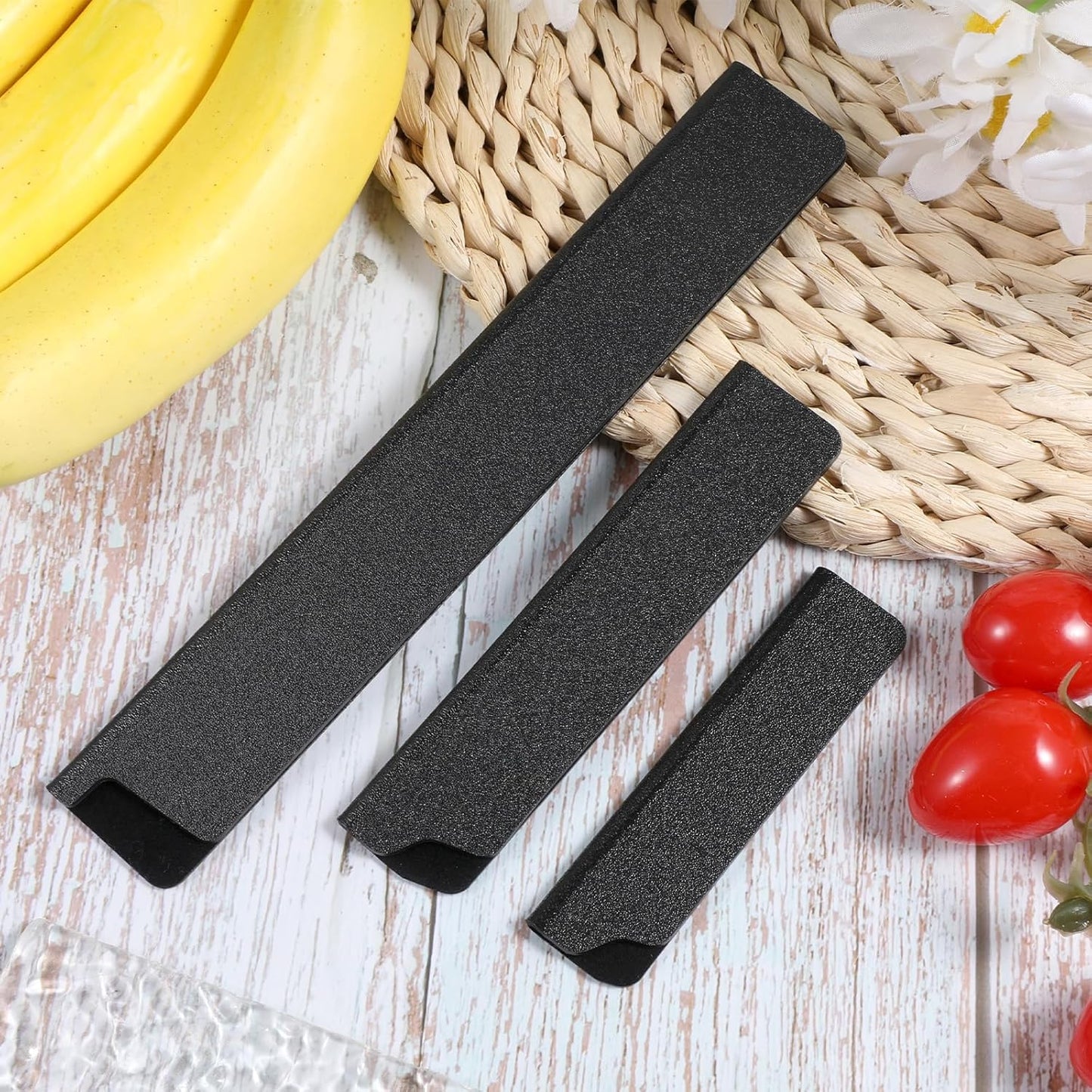 3PCS Knife Edge Guards Set, Knife Sleeves Abs Kitchen Knives Sheath, Universal Blade Covers, Chef Knives Protector Sleeve for Home Kitchen, Black