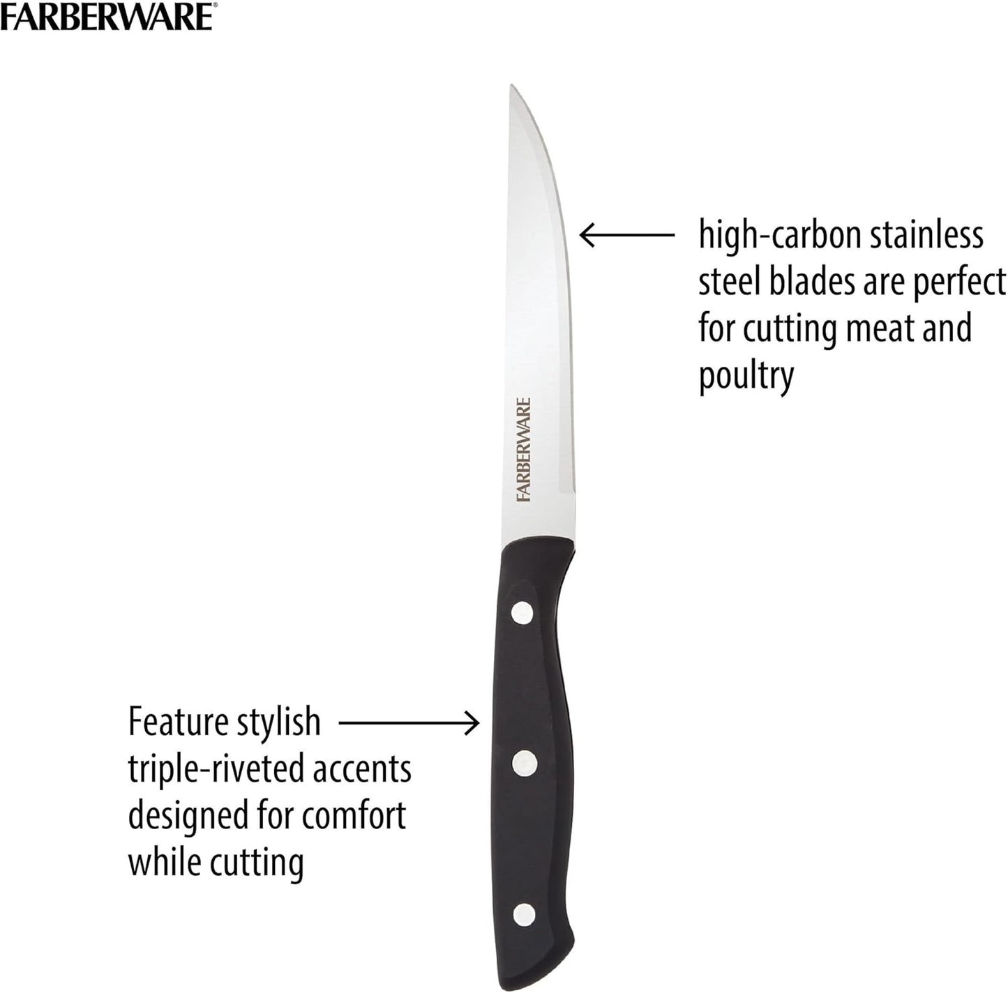 Steak Knives Set of 8 - High-Carbon Stainless Steel Blades, Triple Rivet Ergonomic Handles, Sharp Fine-Edge Steak Knife Set, 4.5 Inch Blades