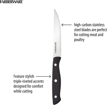 Steak Knives Set of 8 - High-Carbon Stainless Steel Blades, Triple Rivet Ergonomic Handles, Sharp Fine-Edge Steak Knife Set, 4.5 Inch Blades