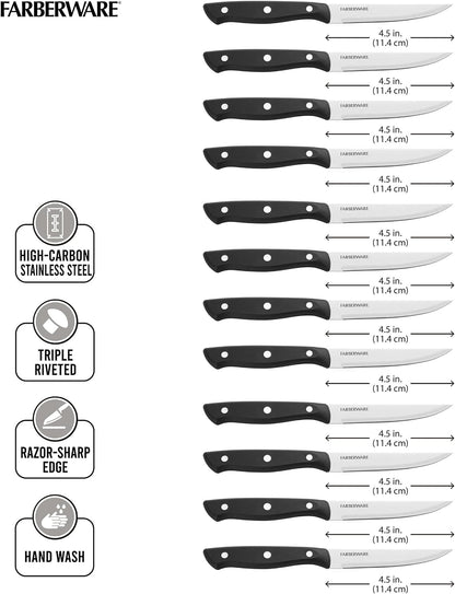 Steak Knives Set of 8 - High-Carbon Stainless Steel Blades, Triple Rivet Ergonomic Handles, Sharp Fine-Edge Steak Knife Set, 4.5 Inch Blades