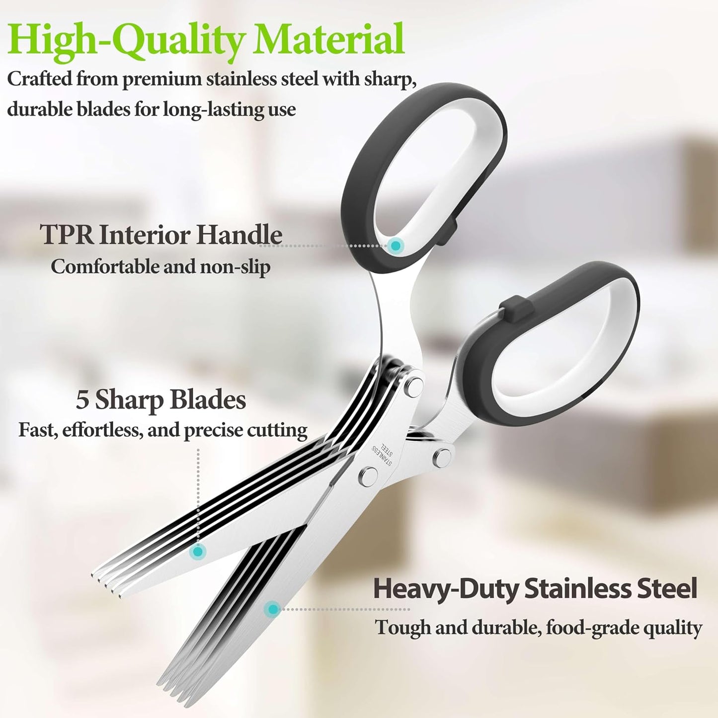 2026 Upgraded Herb Scissors, Effortless Herb Shears Cutter Tool with Sharp Stainless Steel Blades for Fresh Herbs, Must-Have Kitchen & Cooking Gadget, Green