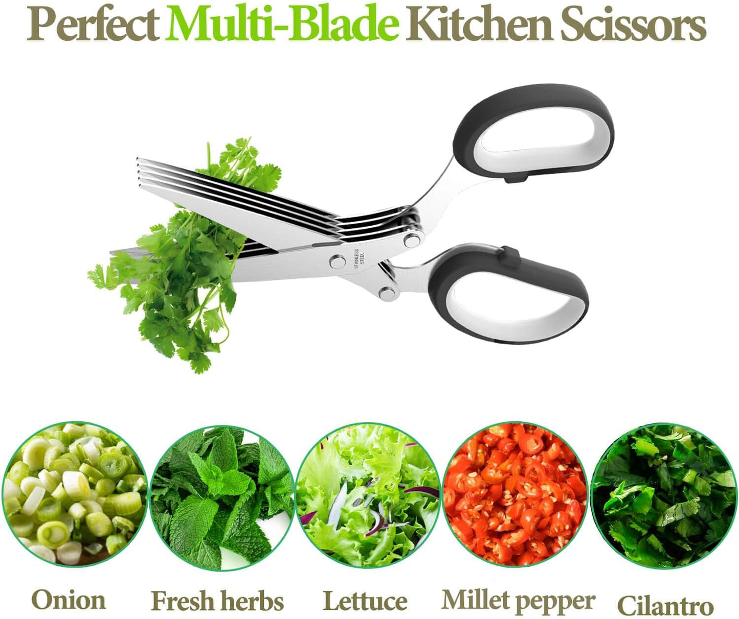 2026 Upgraded Herb Scissors, Effortless Herb Shears Cutter Tool with Sharp Stainless Steel Blades for Fresh Herbs, Must-Have Kitchen & Cooking Gadget, Green