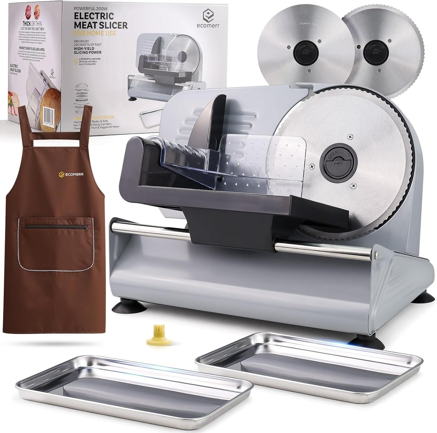 Meat Slicer, 200W Powerful Electric Food Slicer-Deli Meat Slicer Machine for Home Use for, Cheese, Bread, Vegetables-2 Round 7.5" Stainless Steel Blade, Child Lock Protection & Adjustable Thickness
