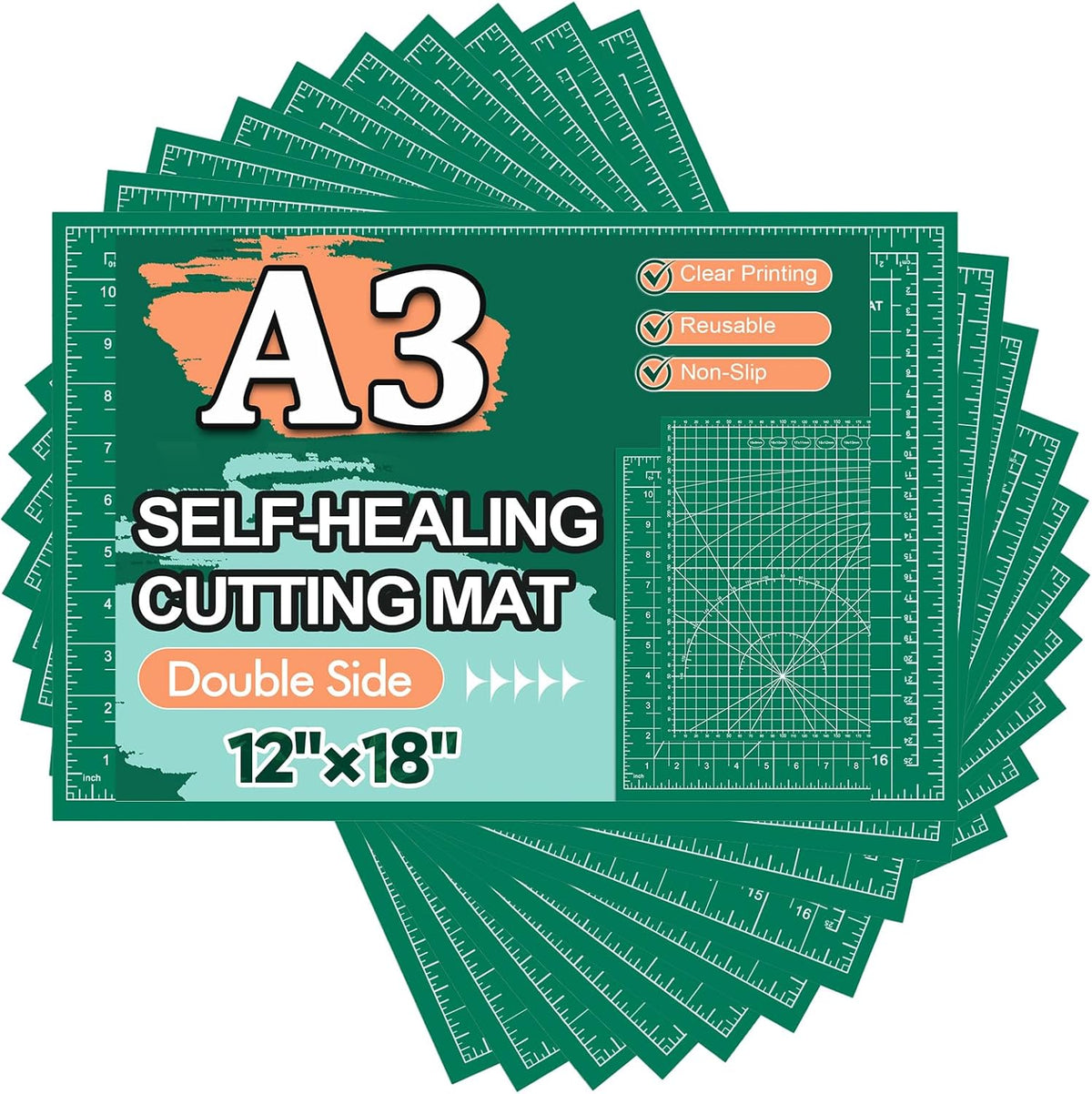 10 Pcs Self Healing Cutting Mat Bulk, 12×18 Inch Cutting Mats for Crafts | A3 Sewing Boards for Fabric Quilting DIY Scrapbooking, Precision Guides, Double-Sided 5-Ply PVC Construction (30x 45 cm)