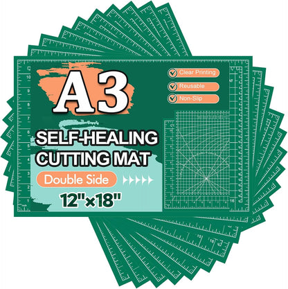 10 Pcs Self Healing Cutting Mat Bulk, 12×18 Inch Cutting Mats for Crafts | A3 Sewing Boards for Fabric Quilting DIY Scrapbooking, Precision Guides, Double-Sided 5-Ply PVC Construction (30x 45 cm)
