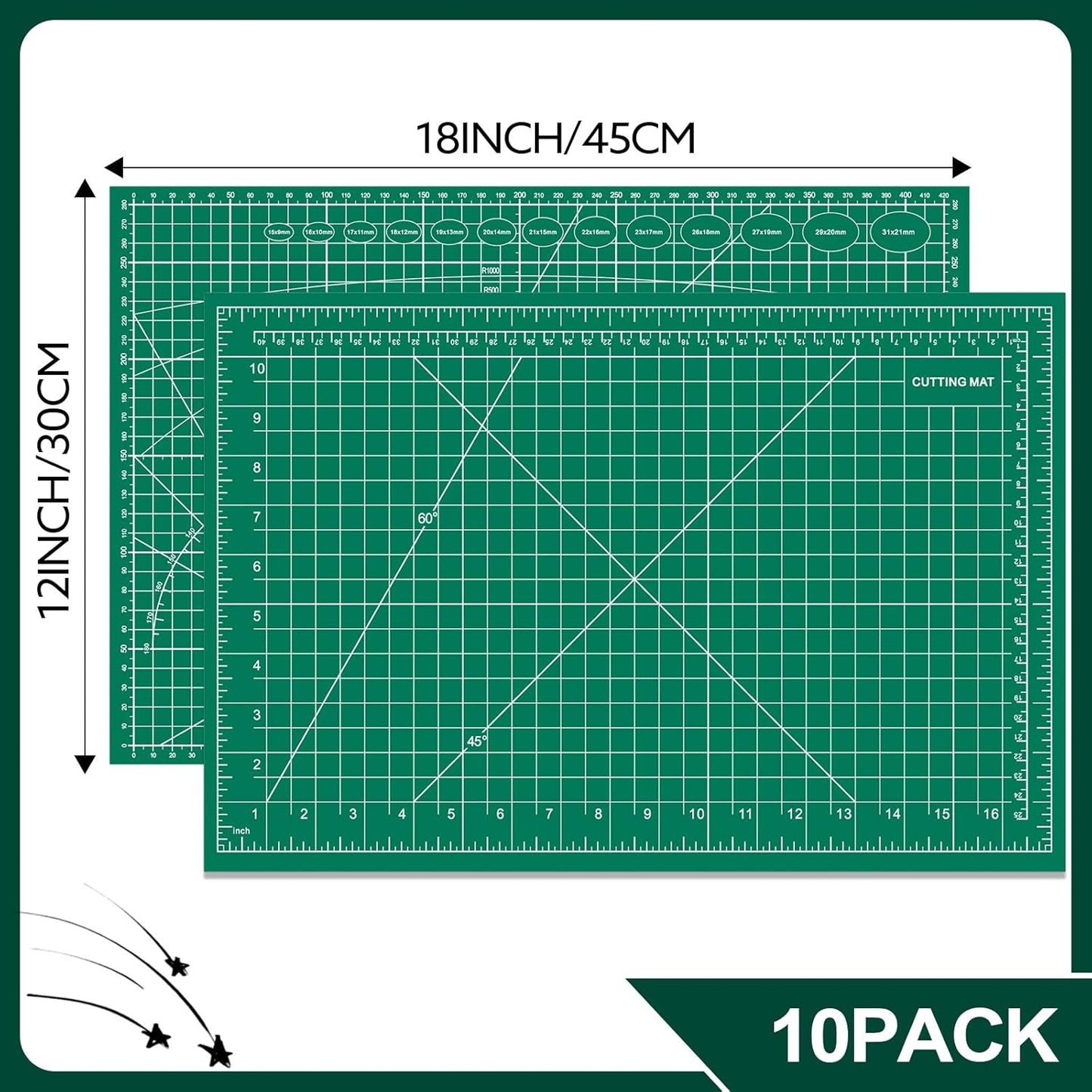 10 Pcs Self Healing Cutting Mat Bulk, 12×18 Inch Cutting Mats for Crafts | A3 Sewing Boards for Fabric Quilting DIY Scrapbooking, Precision Guides, Double-Sided 5-Ply PVC Construction (30x 45 cm)