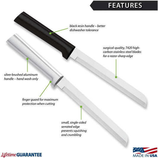 6" Bread Knife (W236), Black Handle | Stainless Steel Serrated Blade, Black Resin Handle