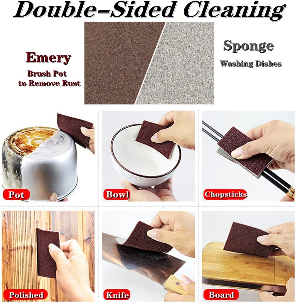 5 Pack Emery Magic Wipe Sponge, Nano Carborundum Sponge, Emery Sponge Brush Eraser Scrub, Pot Scrubber Scouring Pad Kitchen Magic Cleaning Sponge for Removing Rust Cleaning Pots and Pans