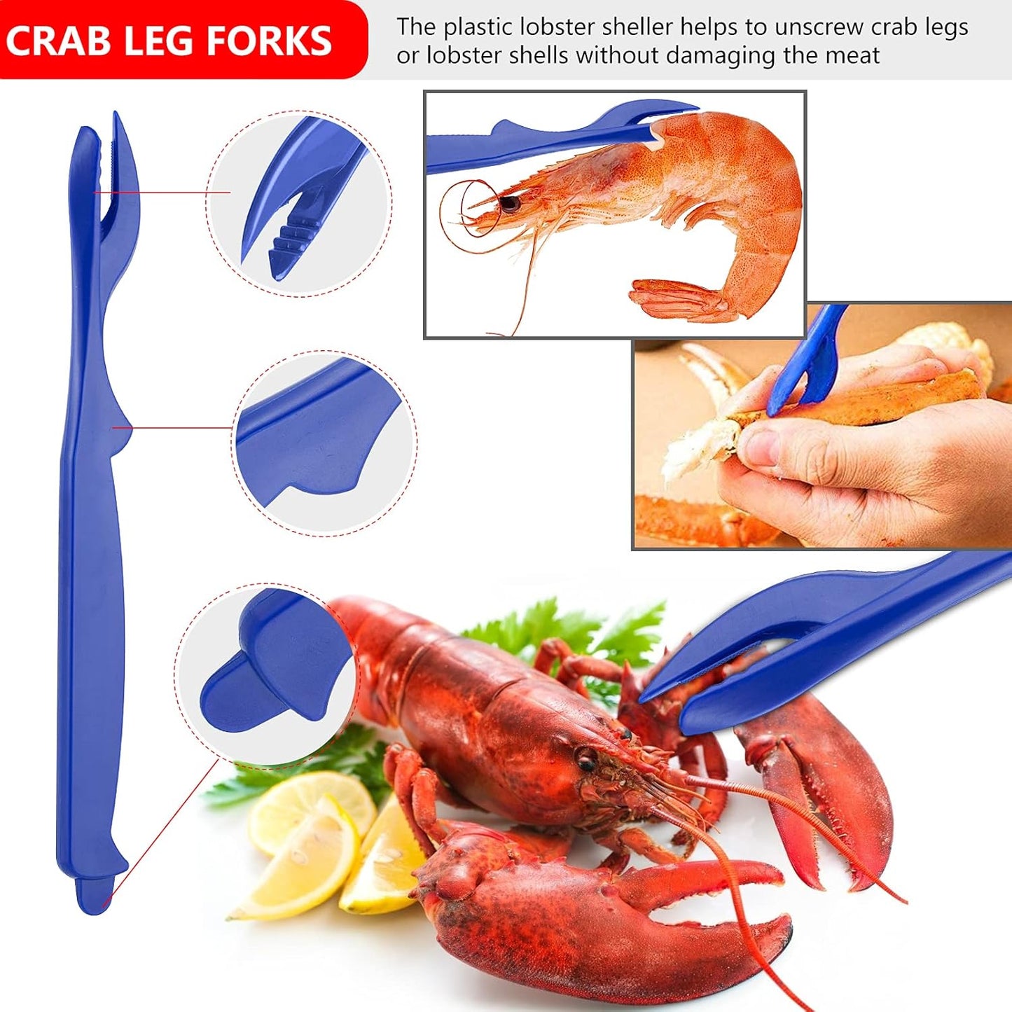 Seafood Tools Set Includes 4 Crab Crackers 6 Seafood Fork 6 Lobster Crackers 1 Seafood Scissors 1 Oyster Knife 1 Shrimp Cleaning Tool-Nutcracker Set（19 Piece ）
