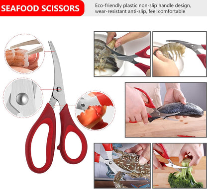 Seafood Tools Set Includes 4 Crab Crackers 6 Seafood Fork 6 Lobster Crackers 1 Seafood Scissors 1 Oyster Knife 1 Shrimp Cleaning Tool-Nutcracker Set（19 Piece ）