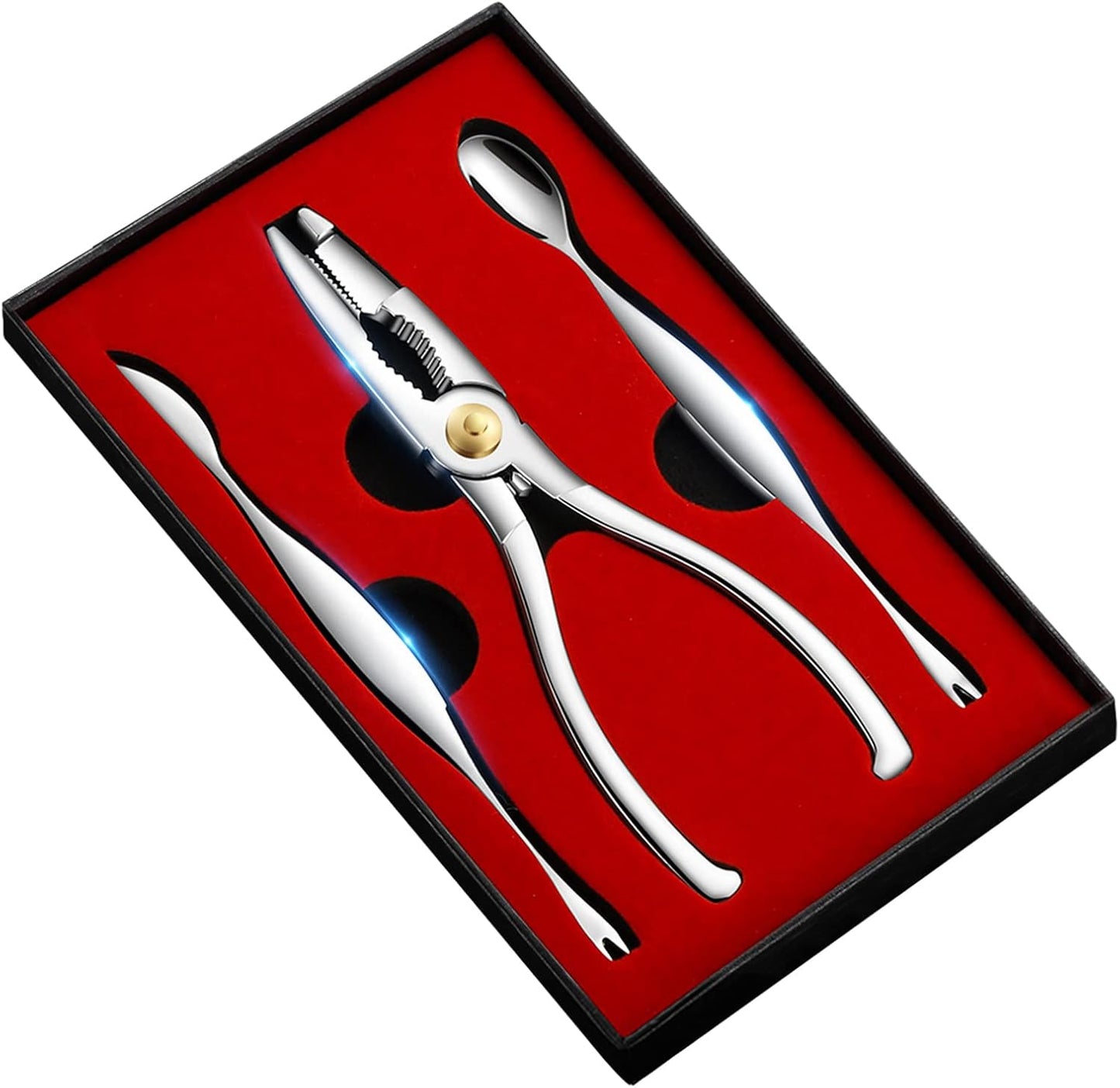 Seafood Tools Set Includes 4 Crab Crackers 6 Seafood Fork 6 Lobster Crackers 1 Seafood Scissors 1 Oyster Knife 1 Shrimp Cleaning Tool-Nutcracker Set（19 Piece ）