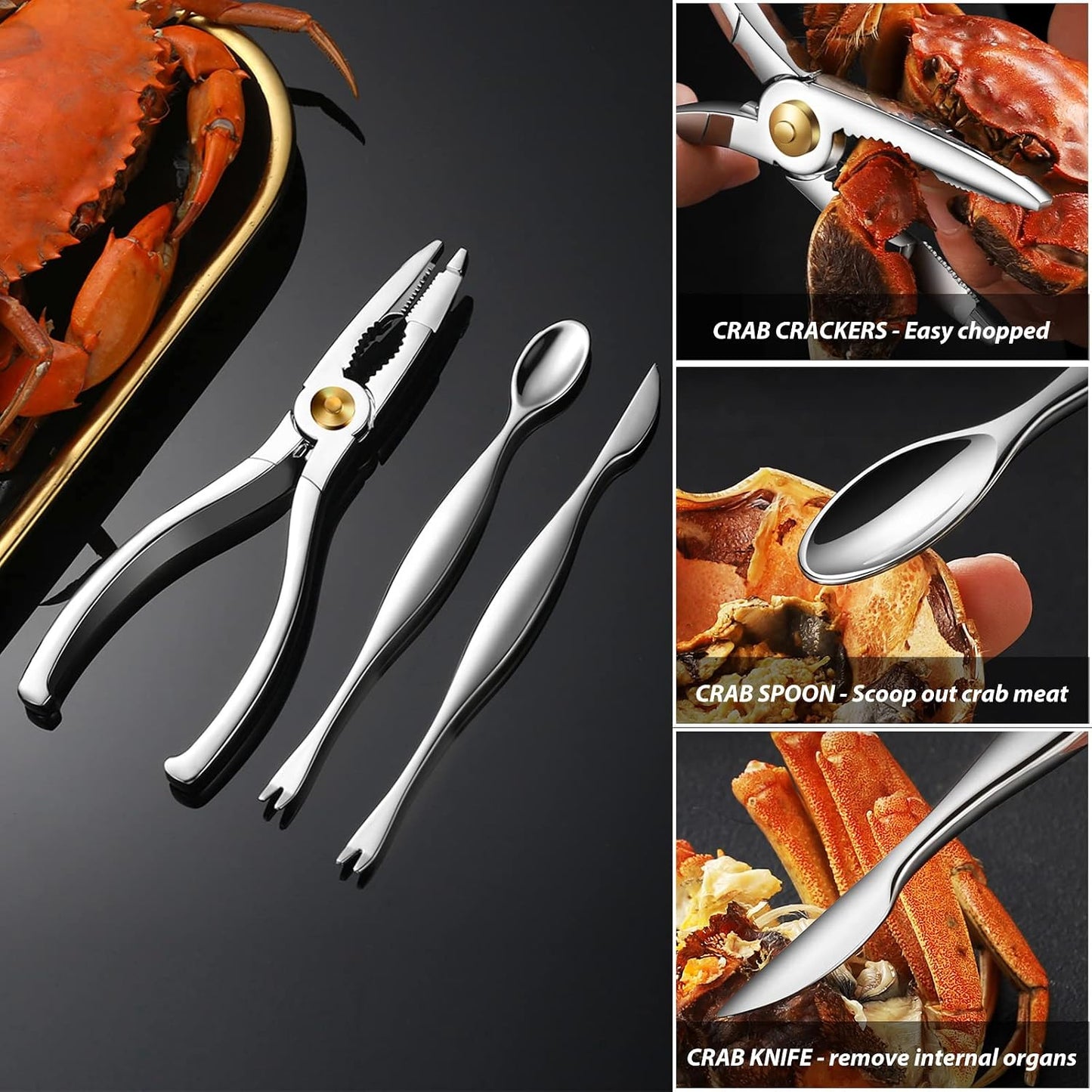 Seafood Tools Set Includes 4 Crab Crackers 6 Seafood Fork 6 Lobster Crackers 1 Seafood Scissors 1 Oyster Knife 1 Shrimp Cleaning Tool-Nutcracker Set（19 Piece ）