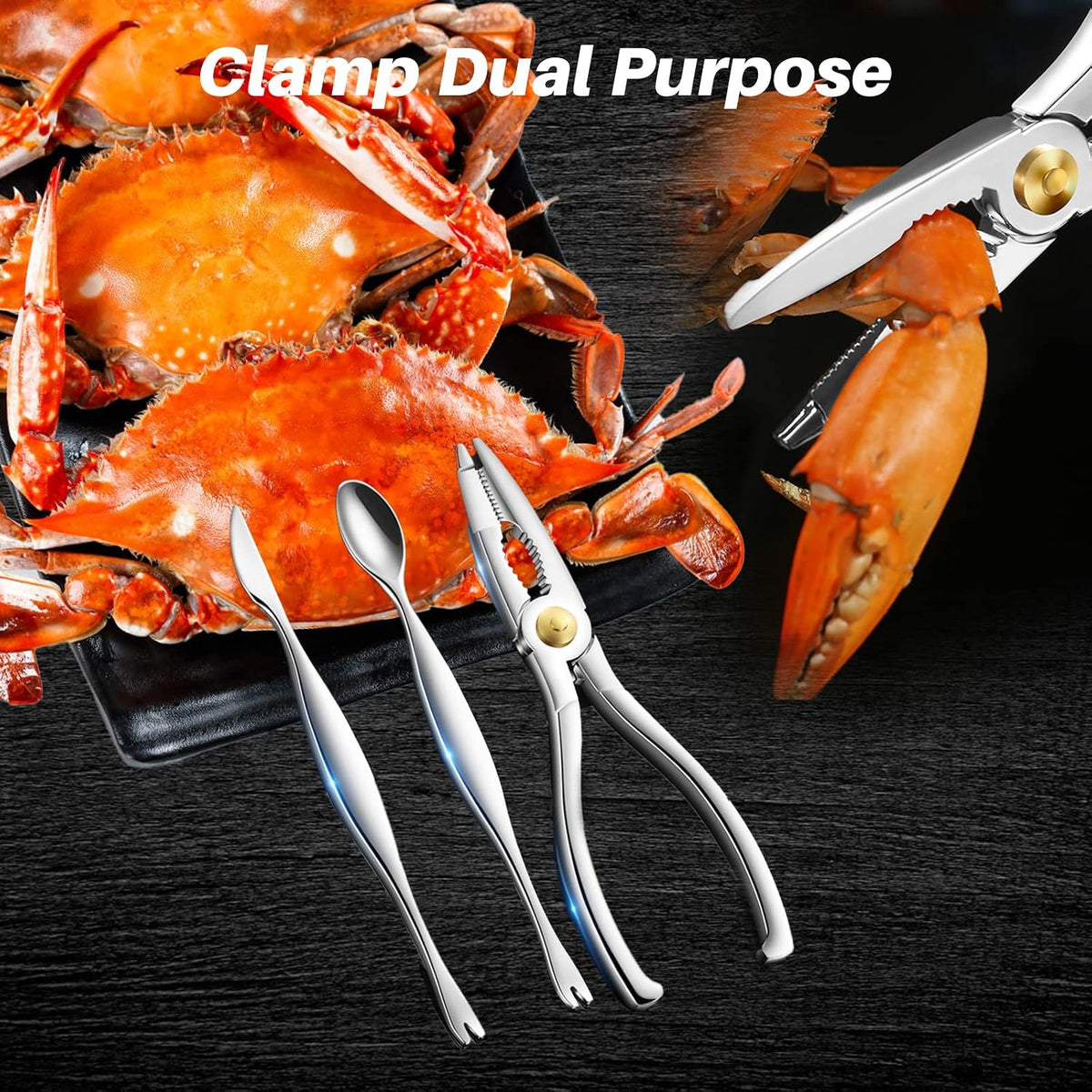 Seafood Tools Set Includes 4 Crab Crackers 6 Seafood Fork 6 Lobster Crackers 1 Seafood Scissors 1 Oyster Knife 1 Shrimp Cleaning Tool-Nutcracker Set（19 Piece ）