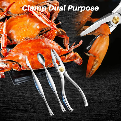 Seafood Tools Set Includes 4 Crab Crackers 6 Seafood Fork 6 Lobster Crackers 1 Seafood Scissors 1 Oyster Knife 1 Shrimp Cleaning Tool-Nutcracker Set（19 Piece ）
