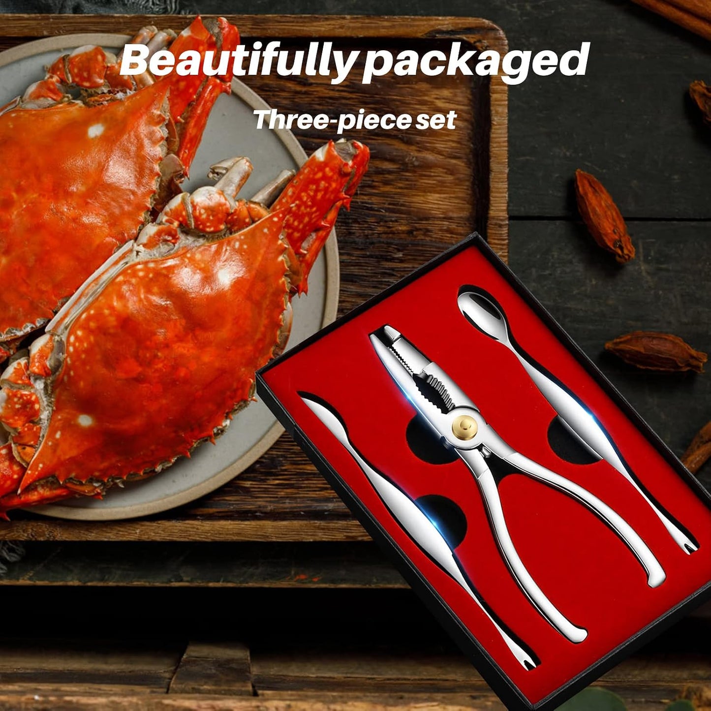Seafood Tools Set Includes 4 Crab Crackers 6 Seafood Fork 6 Lobster Crackers 1 Seafood Scissors 1 Oyster Knife 1 Shrimp Cleaning Tool-Nutcracker Set（19 Piece ）