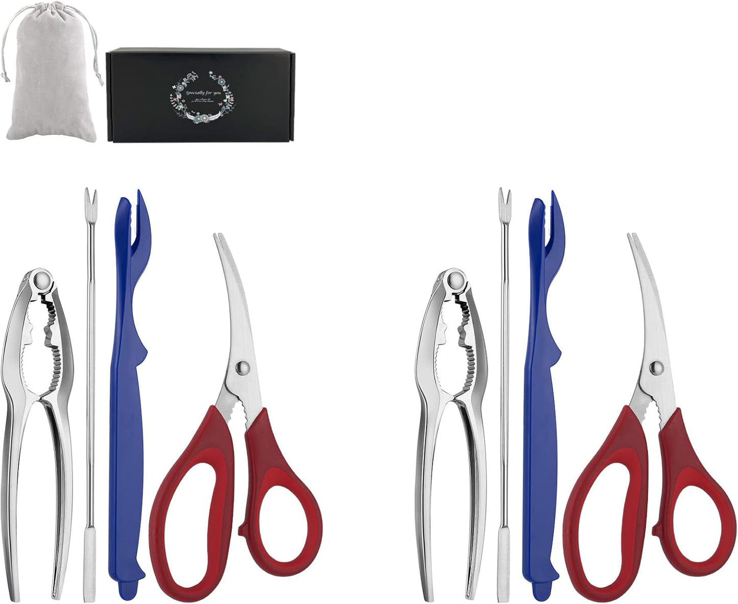 Seafood Tools Set Includes 4 Crab Crackers 6 Seafood Fork 6 Lobster Crackers 1 Seafood Scissors 1 Oyster Knife 1 Shrimp Cleaning Tool-Nutcracker Set（19 Piece ）