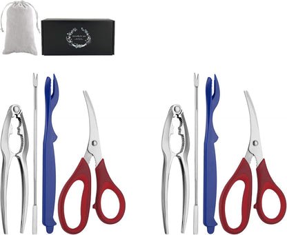 Seafood Tools Set Includes 4 Crab Crackers 6 Seafood Fork 6 Lobster Crackers 1 Seafood Scissors 1 Oyster Knife 1 Shrimp Cleaning Tool-Nutcracker Set（19 Piece ）