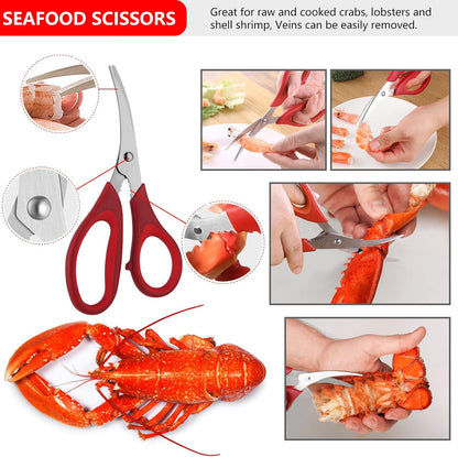 Seafood Tools Set Includes 4 Crab Crackers 6 Seafood Fork 6 Lobster Crackers 1 Seafood Scissors 1 Oyster Knife 1 Shrimp Cleaning Tool-Nutcracker Set（19 Piece ）