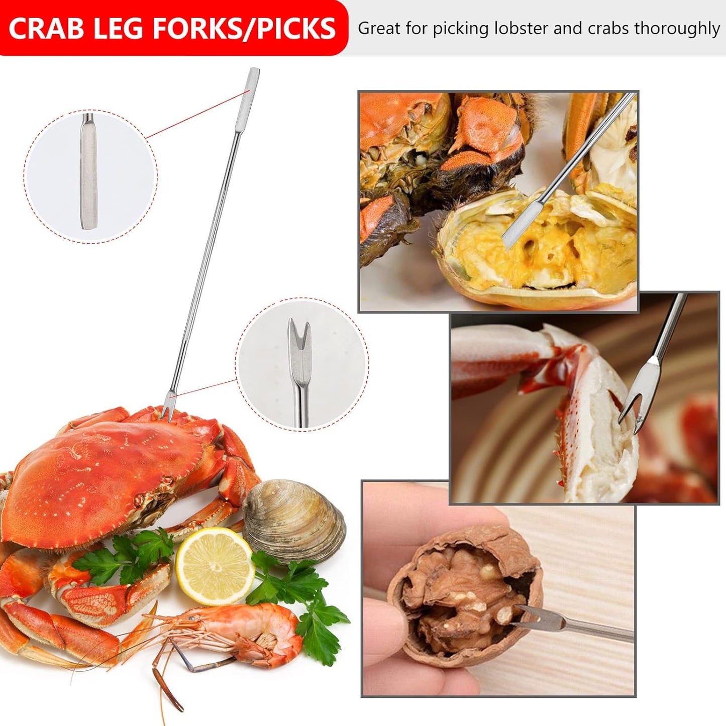 Seafood Tools Set Includes 4 Crab Crackers 6 Seafood Fork 6 Lobster Crackers 1 Seafood Scissors 1 Oyster Knife 1 Shrimp Cleaning Tool-Nutcracker Set（19 Piece ）