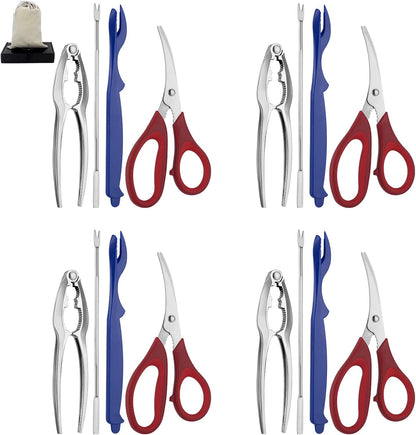 Seafood Tools Set Includes 4 Crab Crackers 6 Seafood Fork 6 Lobster Crackers 1 Seafood Scissors 1 Oyster Knife 1 Shrimp Cleaning Tool-Nutcracker Set（19 Piece ）