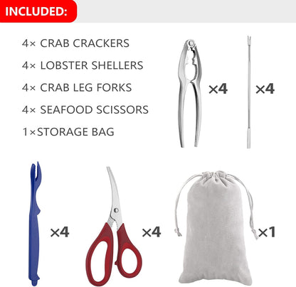 Seafood Tools Set Includes 4 Crab Crackers 6 Seafood Fork 6 Lobster Crackers 1 Seafood Scissors 1 Oyster Knife 1 Shrimp Cleaning Tool-Nutcracker Set（19 Piece ）
