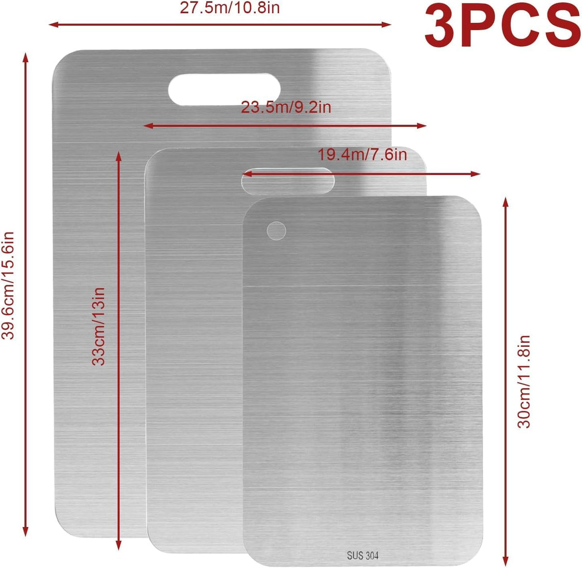 3pcs 304 Stainless Steel Cutting Board Set, Cutting Board for Kitchen